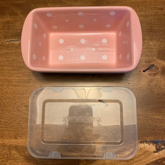 Temptations by Tara Pink Polka Dot Mini Loaf Pan with Plastic Lid - Picture 7 of 9
